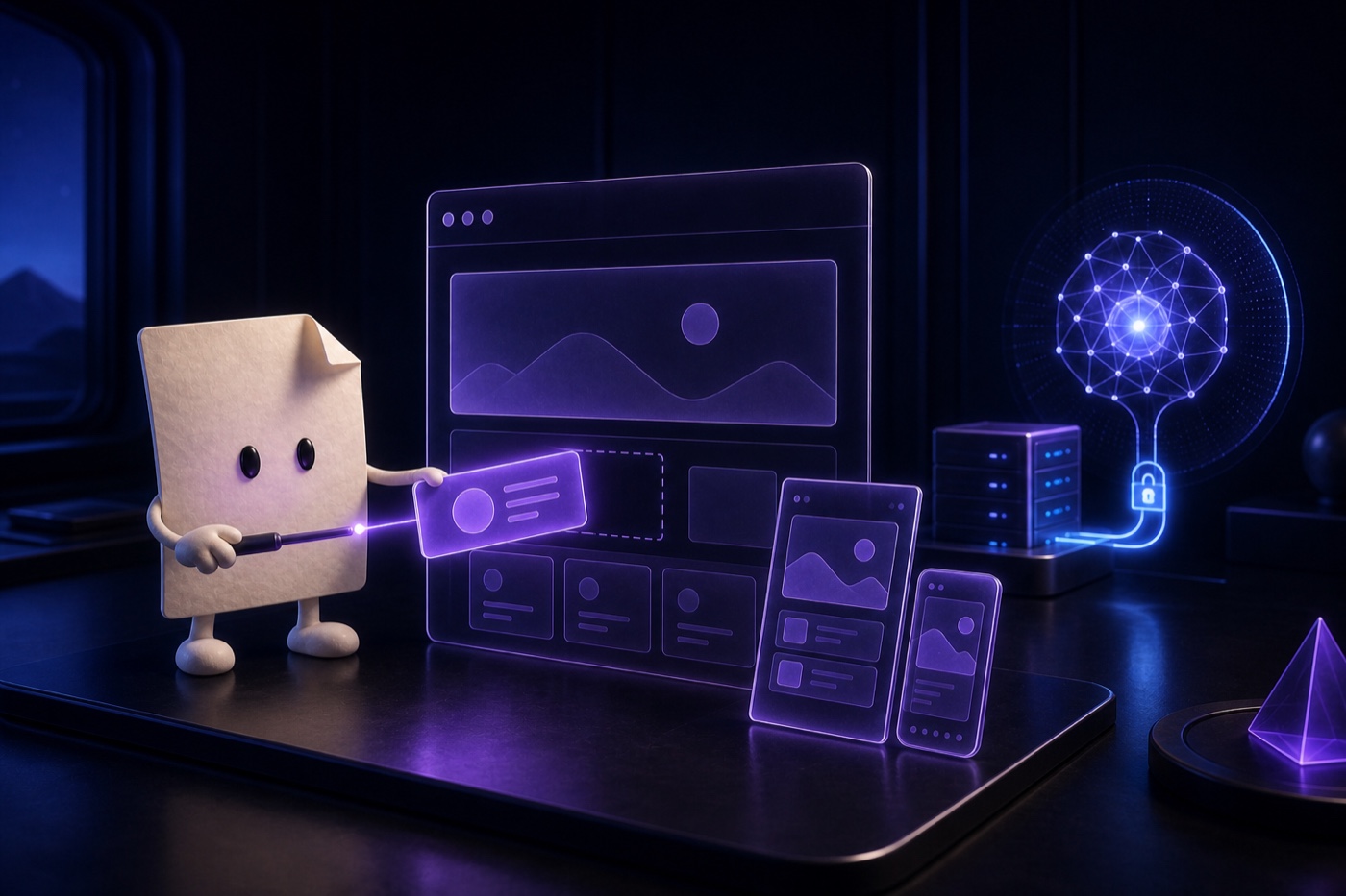 Draft assembles a responsive website while a protected server connects it to an AI system