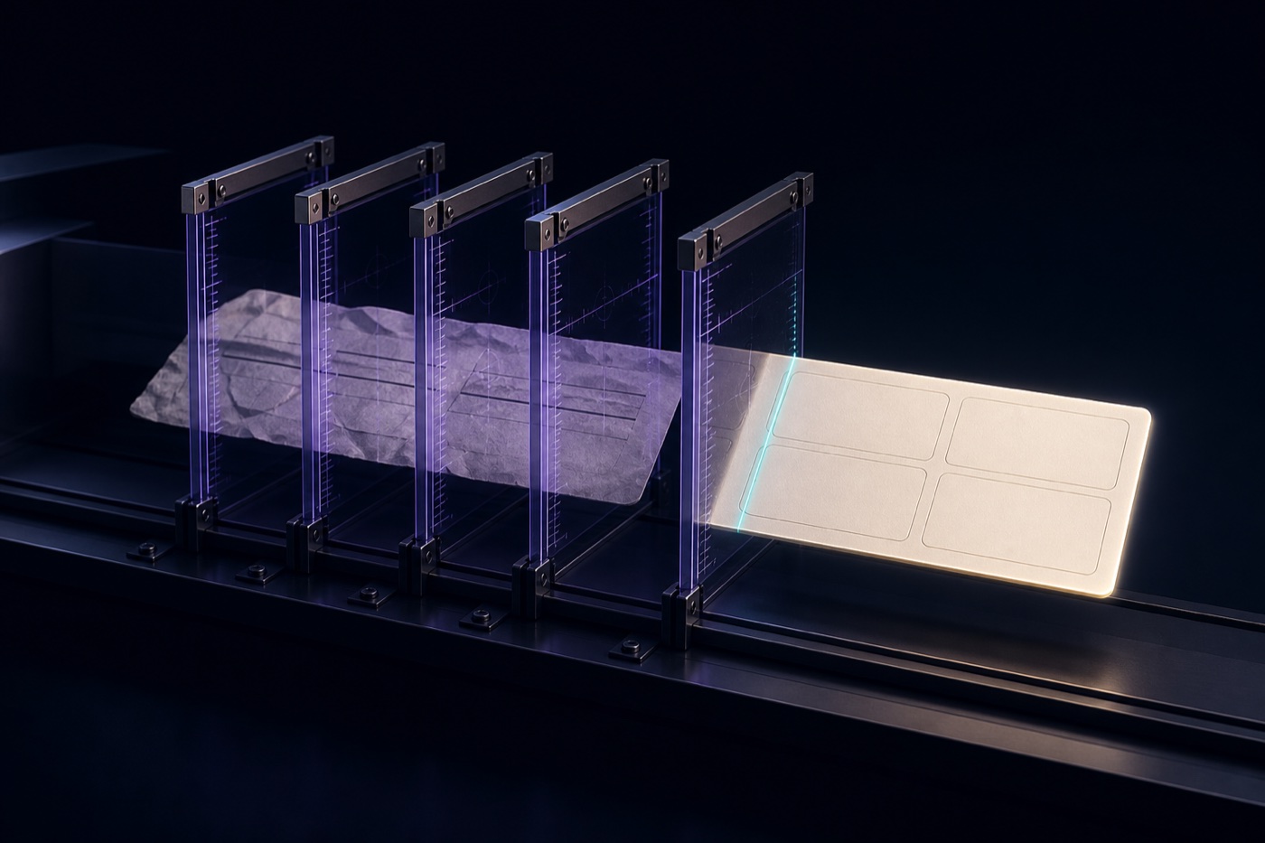 A crumpled request passes through calibration gates and emerges structured