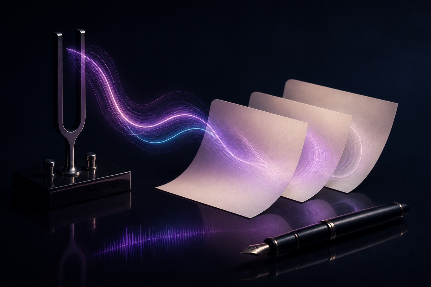 A voice waveform becomes a sequence of carefully composed pages